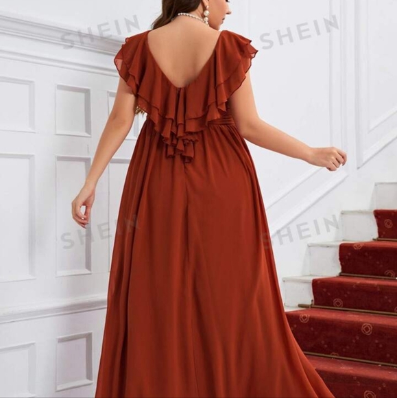 Shein Belle Plus, Orange Ruffle trim chiffon dress , size 18.  Never worn! - Picture 5 of 7